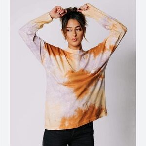 WE the FREE PEOPLE Be Free Tie Dye Lilac Woods Mock Neck Oversize Tee